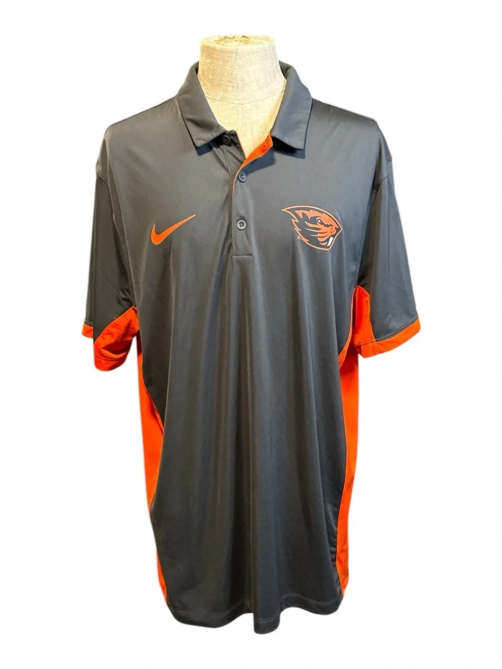 Nike Gray and Orange Polo with Beavers Logo